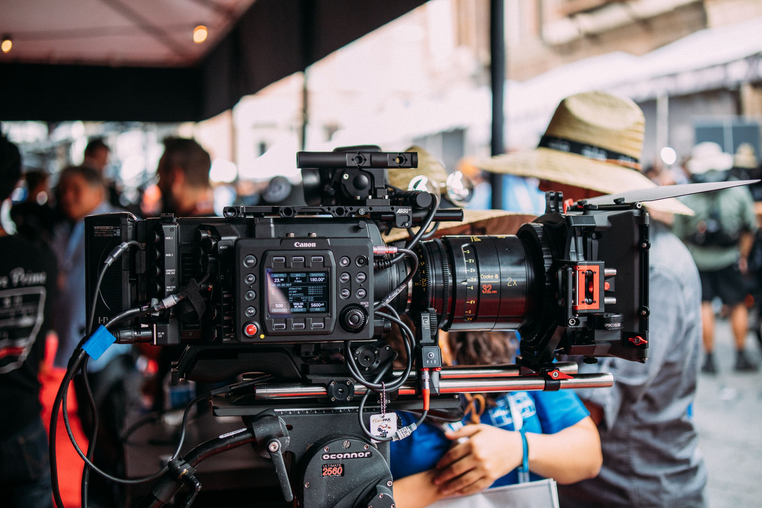 A cinema camera rig on a film set